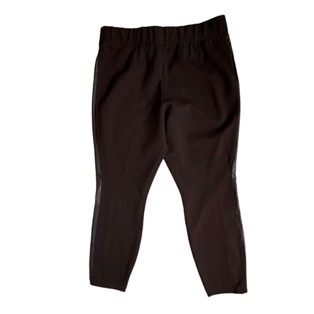 H by Halston Brown Pants Straight Leg Faux Leather Trim High Waist SZ 12P NWOT